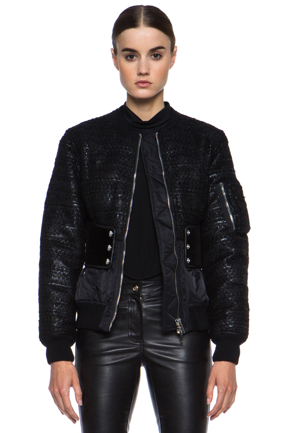 Image 1 of Givenchy Padded Acrylic-Blend Bomber Jacket with Corset Belt in Black