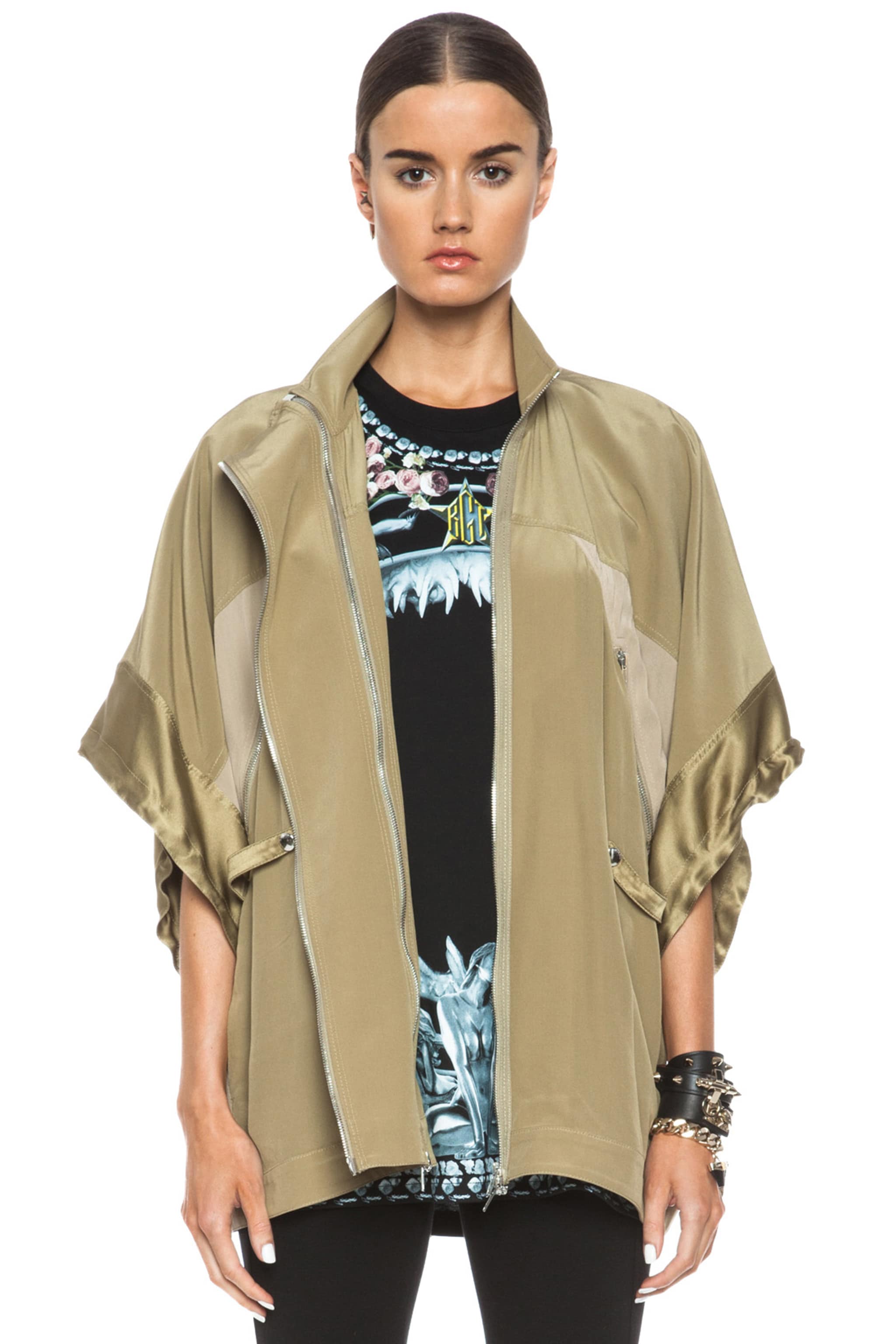 Image 1 of Givenchy Crepe De Chine Parka in Khaki
