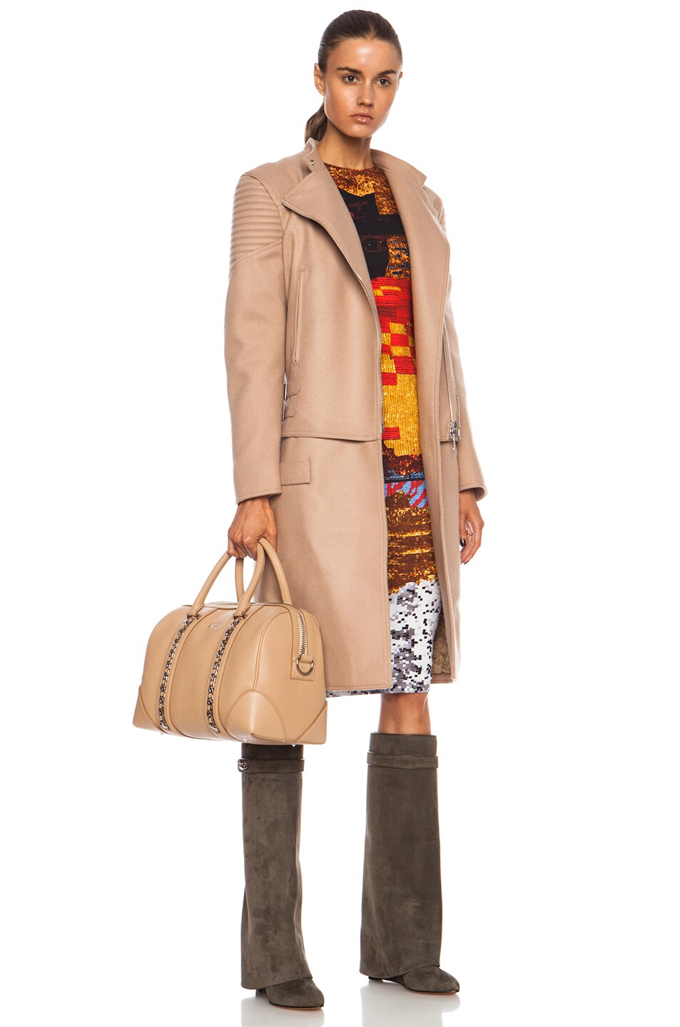 Image 1 of Givenchy Long Moto Wool Coat in Camel