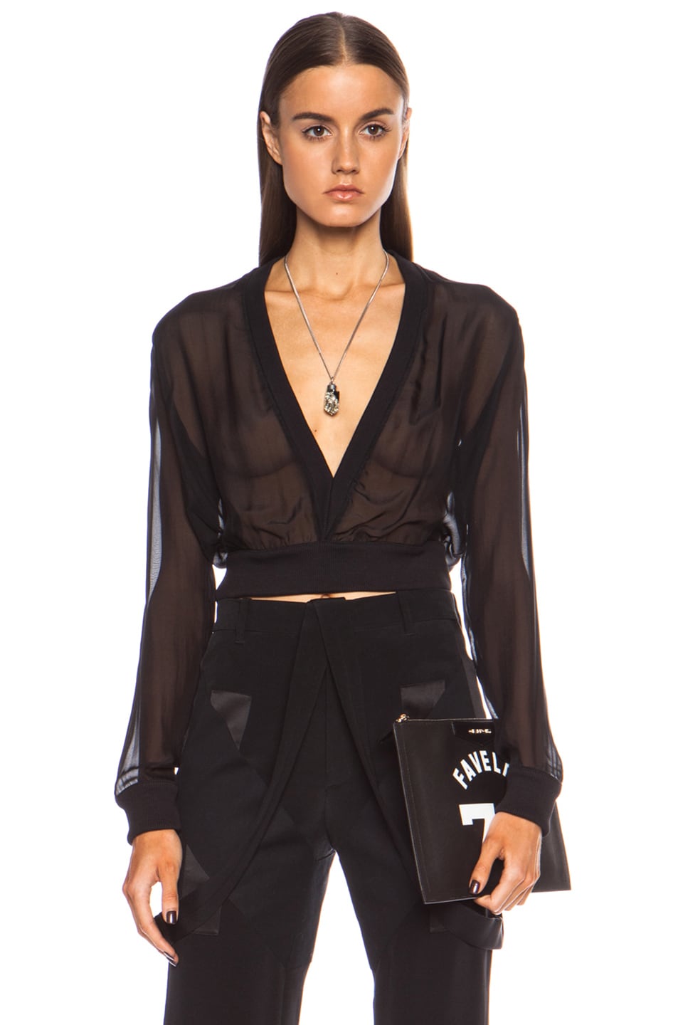Image 1 of Givenchy Cropped Silk Chiffon Sweatshirt in Black