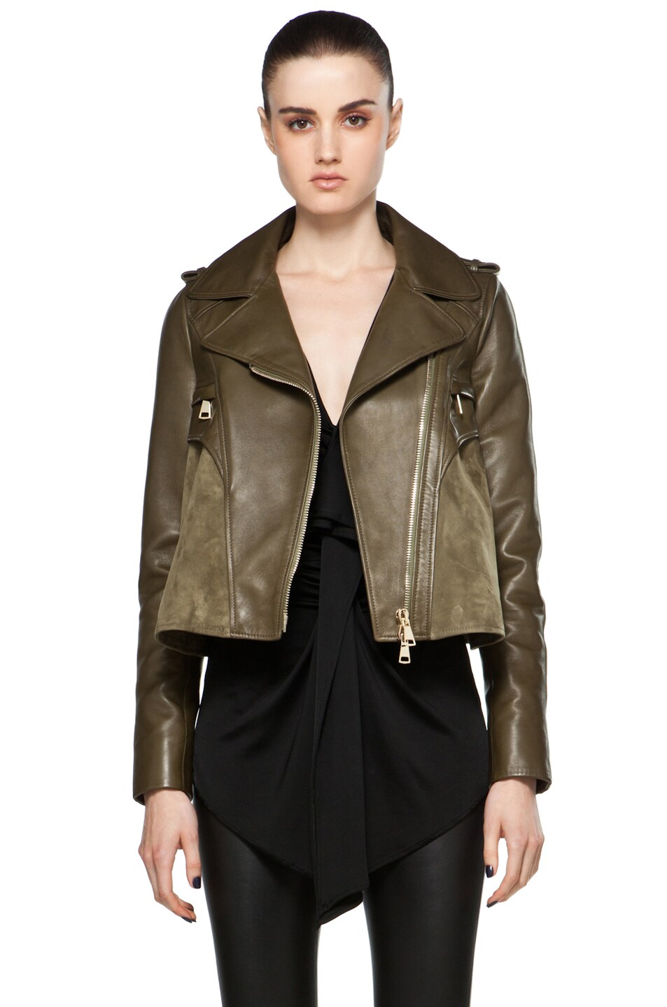 Image 1 of Givenchy Leather and Suede Jacket in Olive