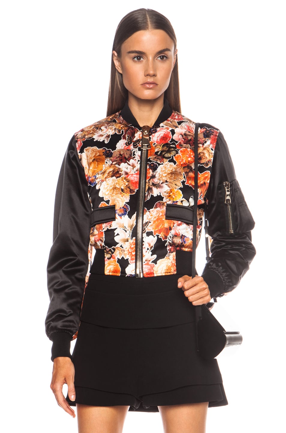 Image 1 of Givenchy Floral Print Silk Bomber in Black