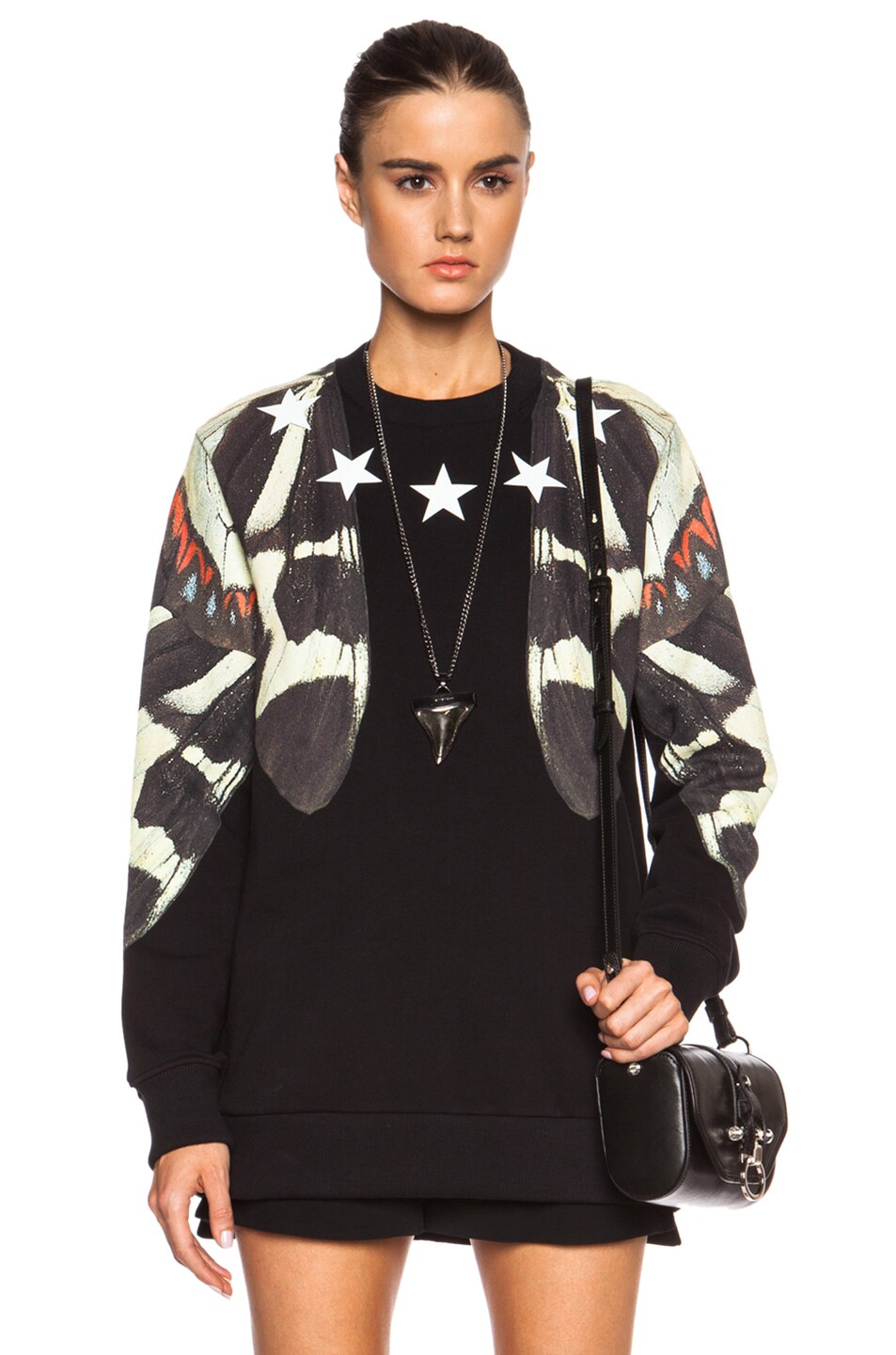 Image 1 of Givenchy Moth Wing Print Cotton Sweatshirt with Star Collar in Black