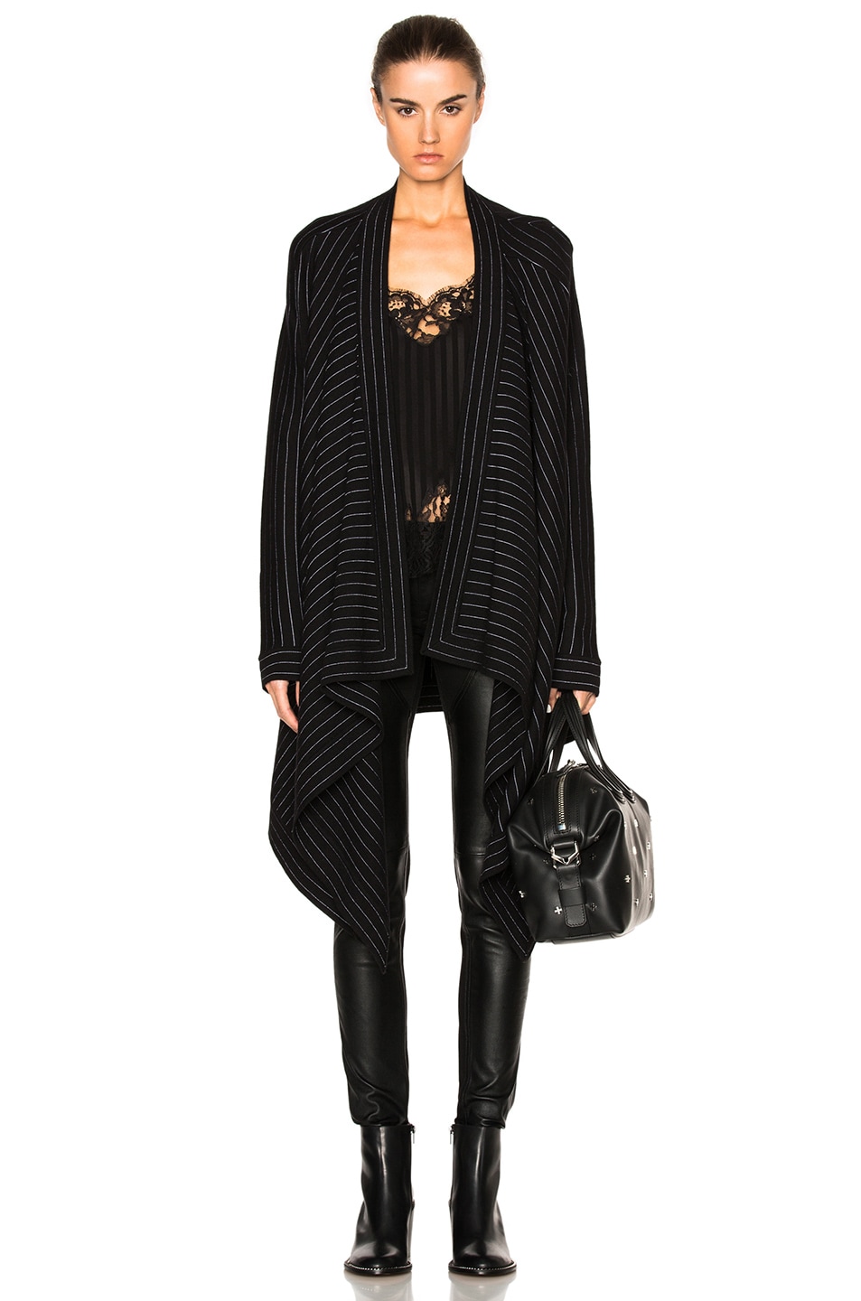 Image 1 of Givenchy Pinstripe Sweater Coat in Black & White