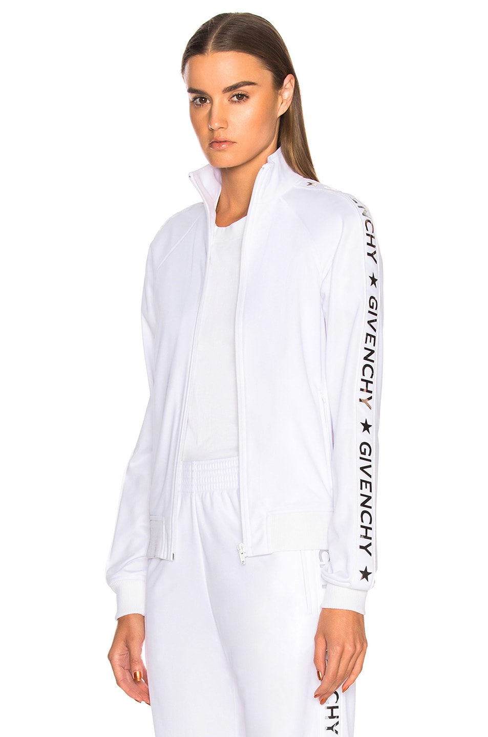Image 1 of Givenchy Technical Neoprene Jersey Track Jacket in White & Silver