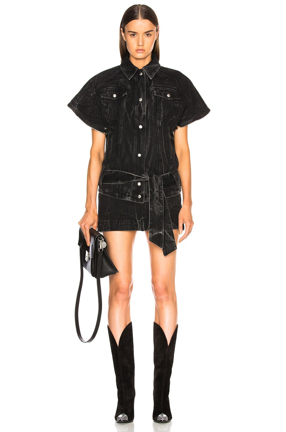 Image 1 of Givenchy Marble Wash Short Sleeve Denim Jacket in Black