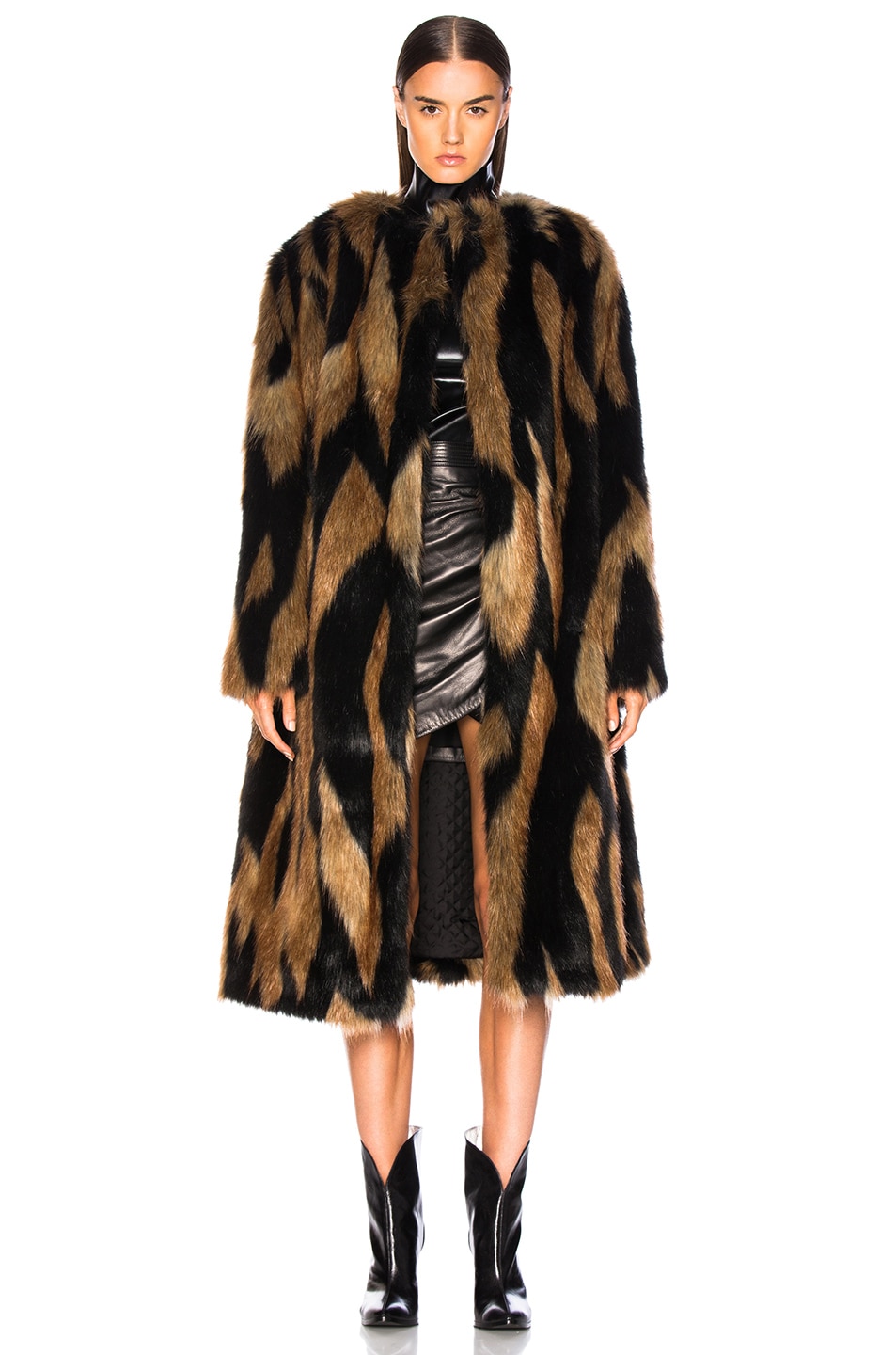 Givenchy Patchwork Faux Fur Coat in Brown & Black | FWRD