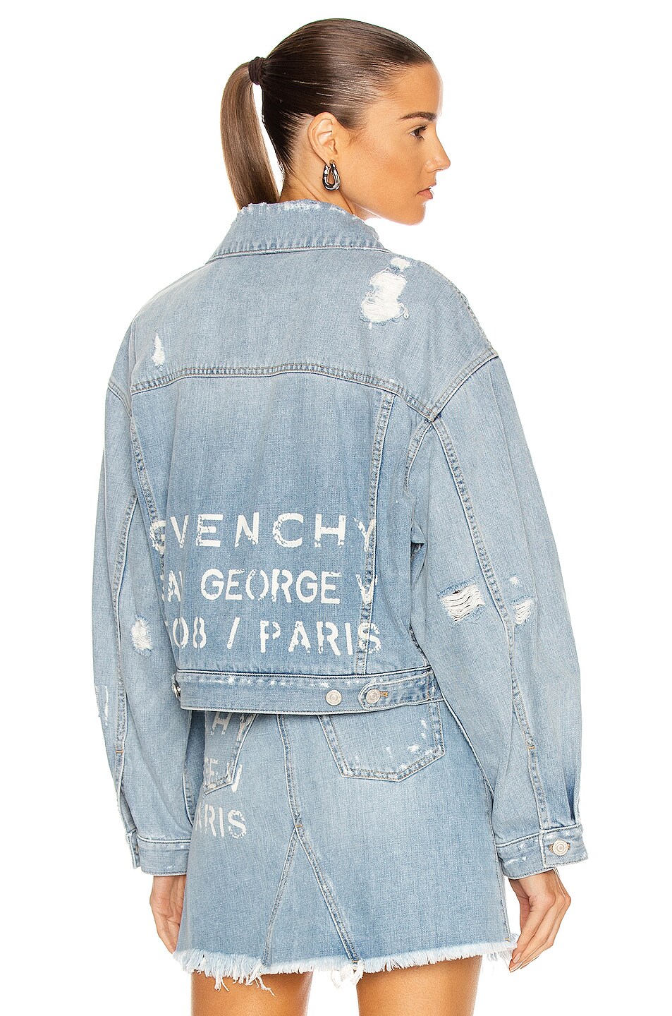 Image 1 of Givenchy Cropped Denim Logo Jacket in Light Blue