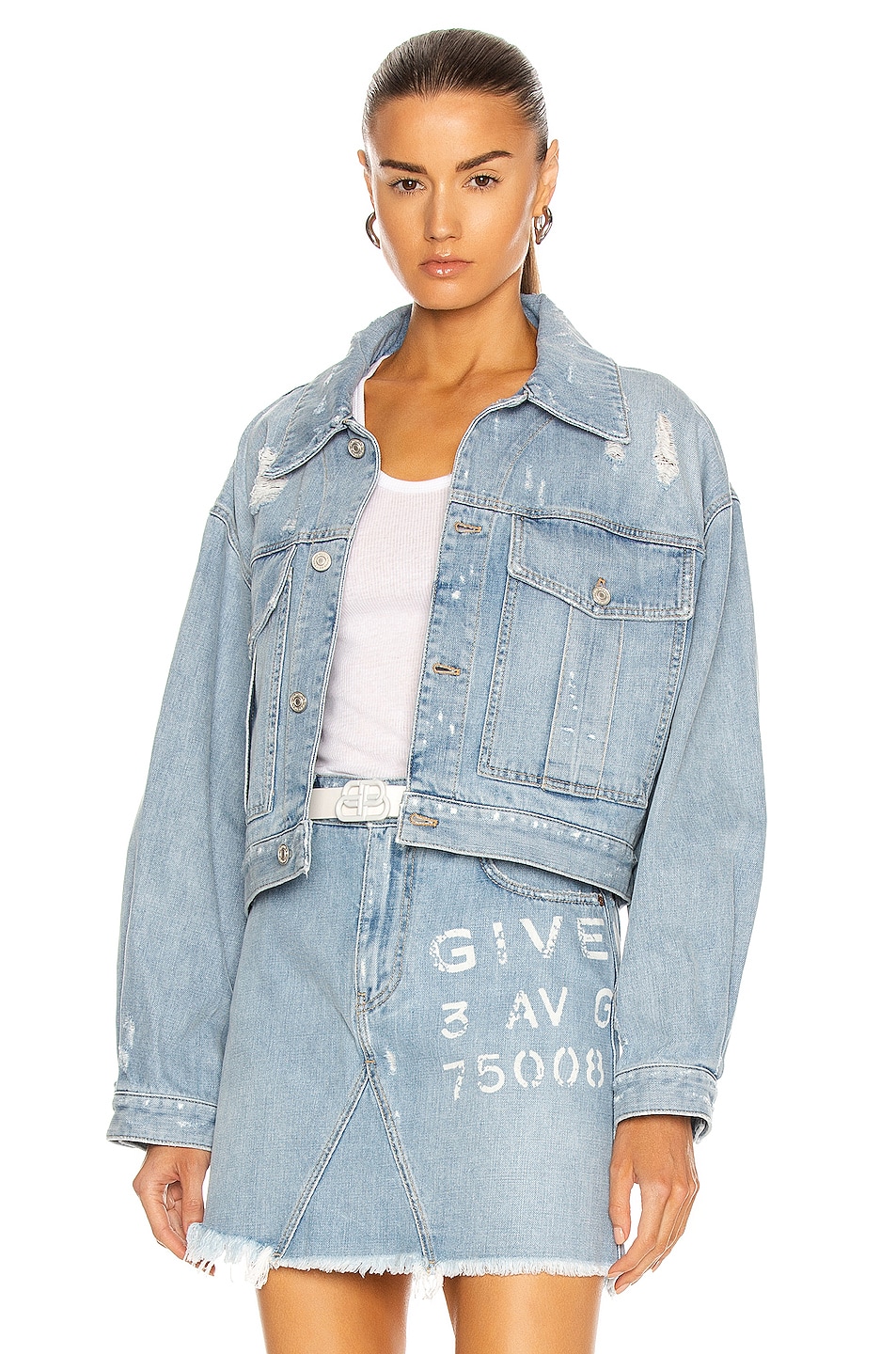 Givenchy Cropped Denim Logo Jacket in Light Blue | FWRD