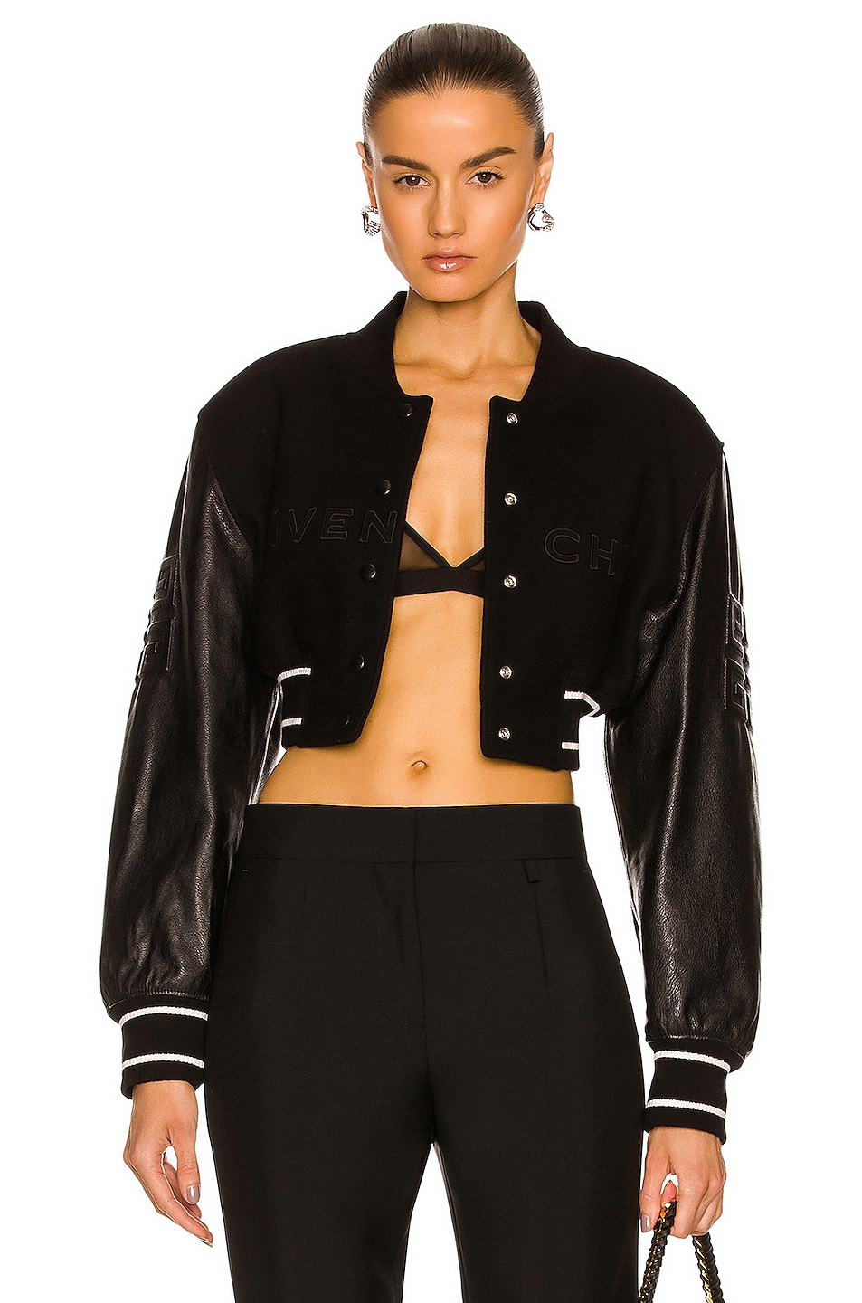Image 1 of Givenchy Cropped Varsity Jacket in Black & White