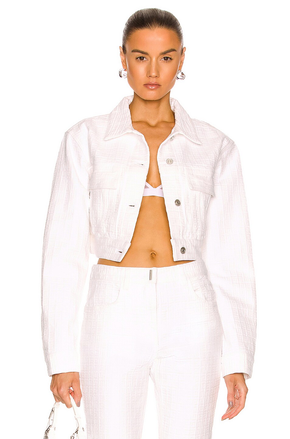 Image 1 of Givenchy 4G Jacquard Denim Cropped Jacket in White