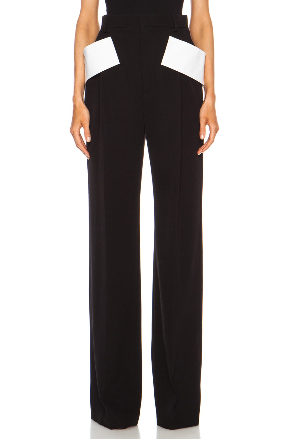 Image 1 of Givenchy Banded Wide Leg Trouser in Black & White