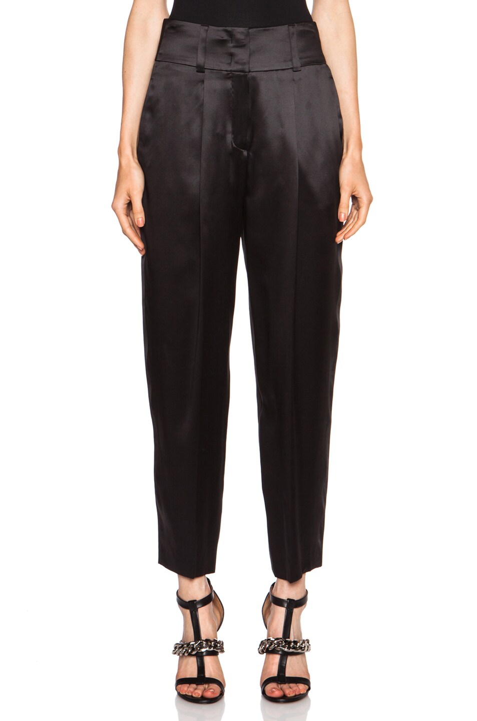 Image 1 of Givenchy Cropped Silk Satin Trouser in Black