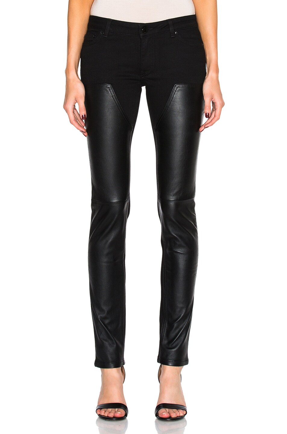 Image 1 of Givenchy Leather Front Jeans in Black