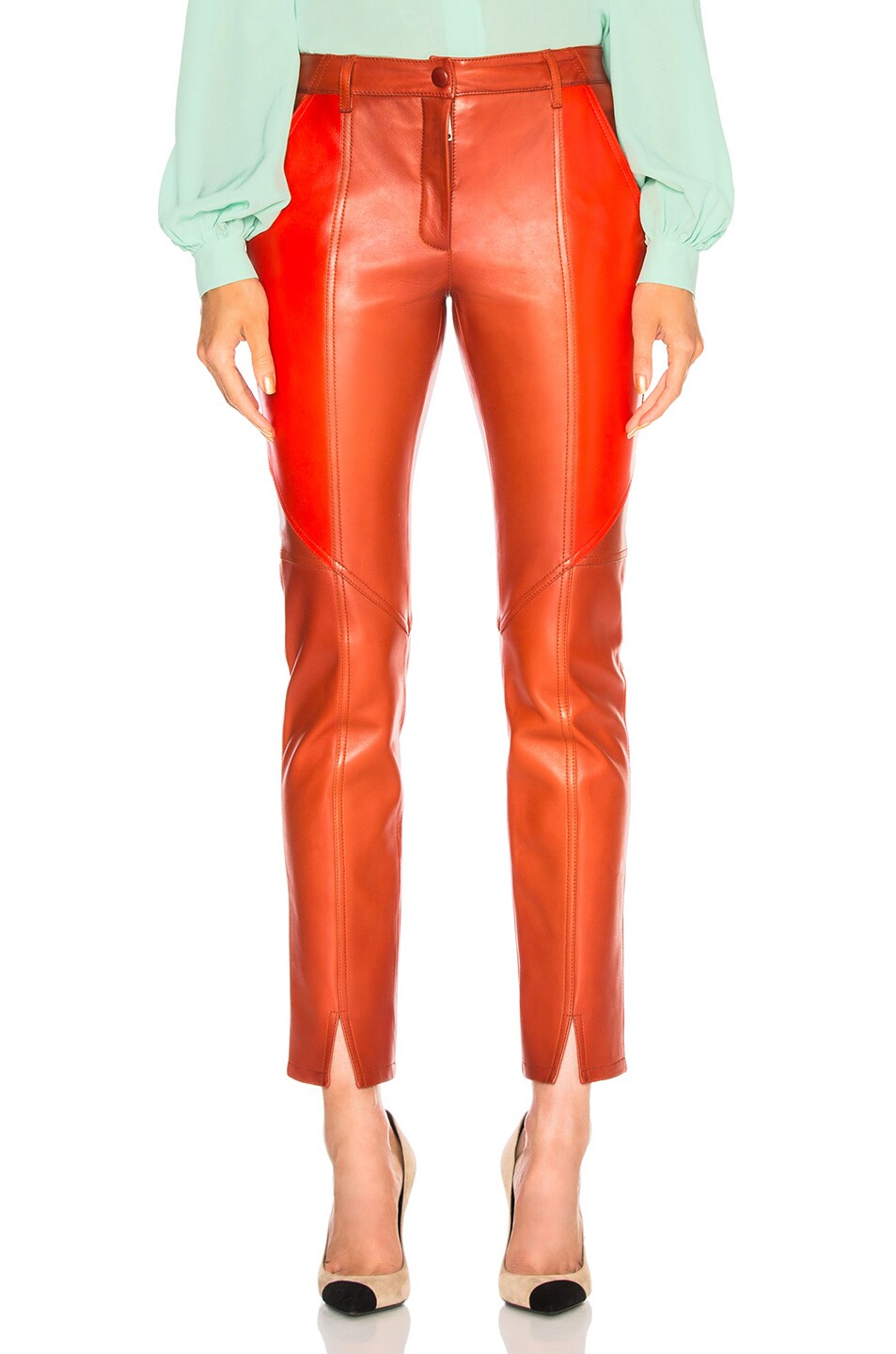 Image 1 of Givenchy Paneled Leather Leggings in Red