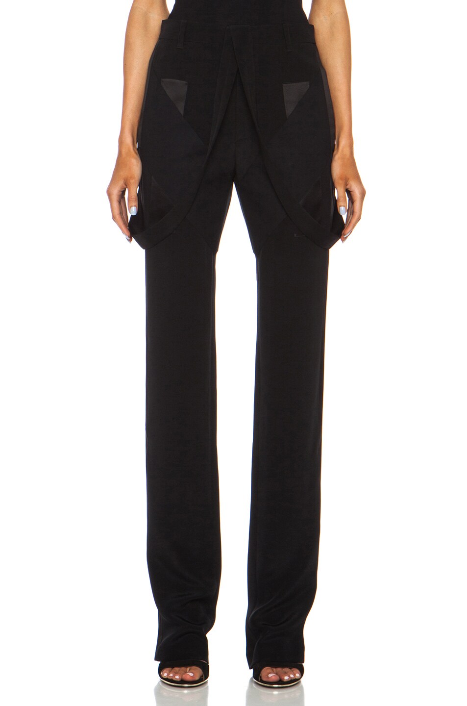 Image 1 of Givenchy Satin Inlay Suspender Silk Trouser in Black