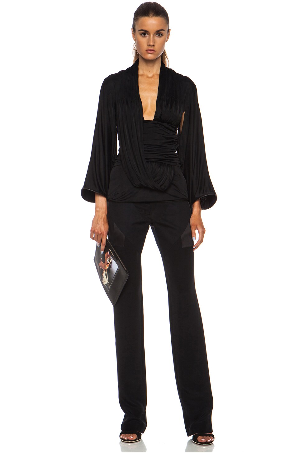 Givenchy Satin Inlay Suspender Silk Trouser In Black Fwrd