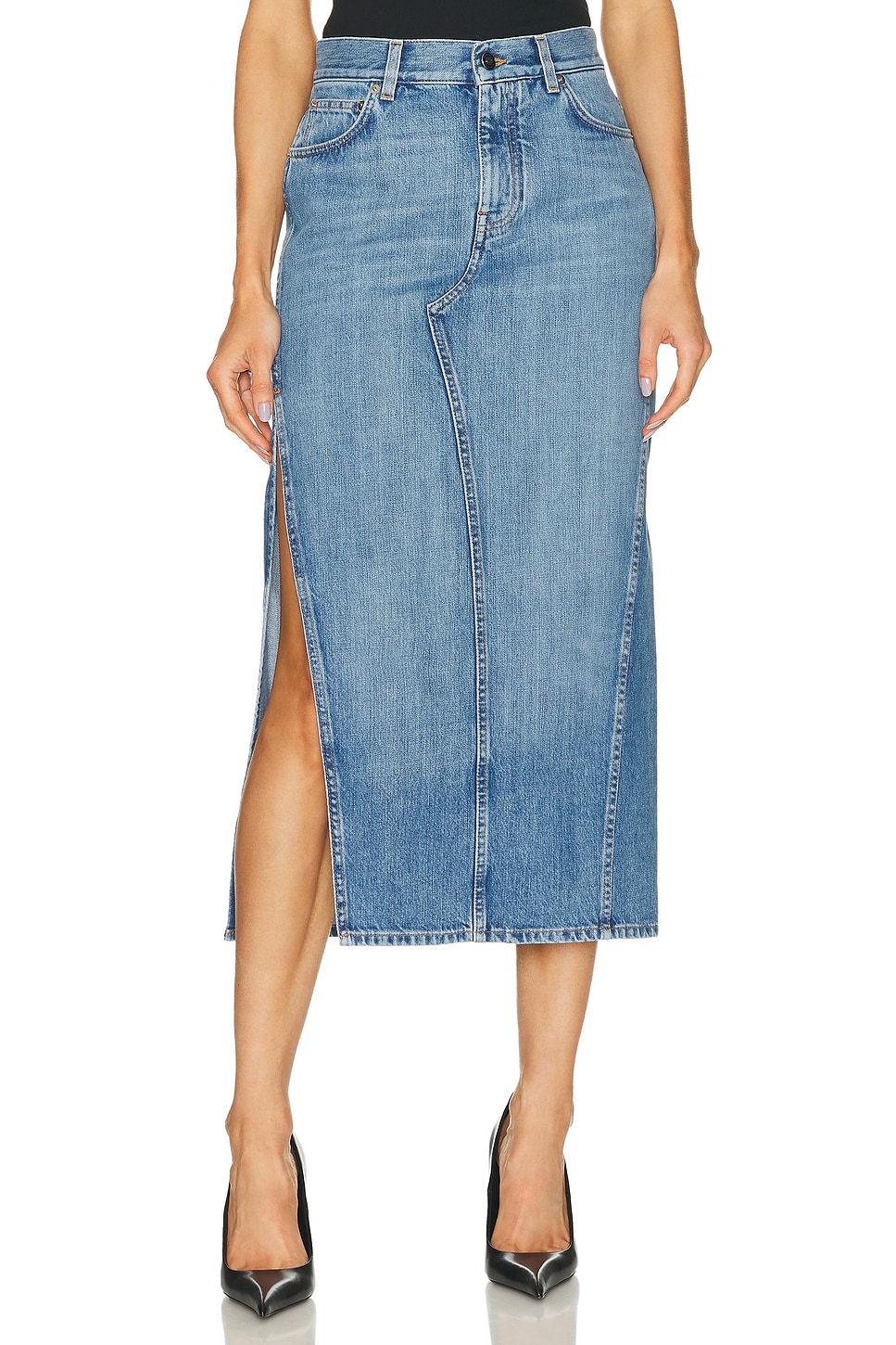 Long Denim Skirt in Blue
