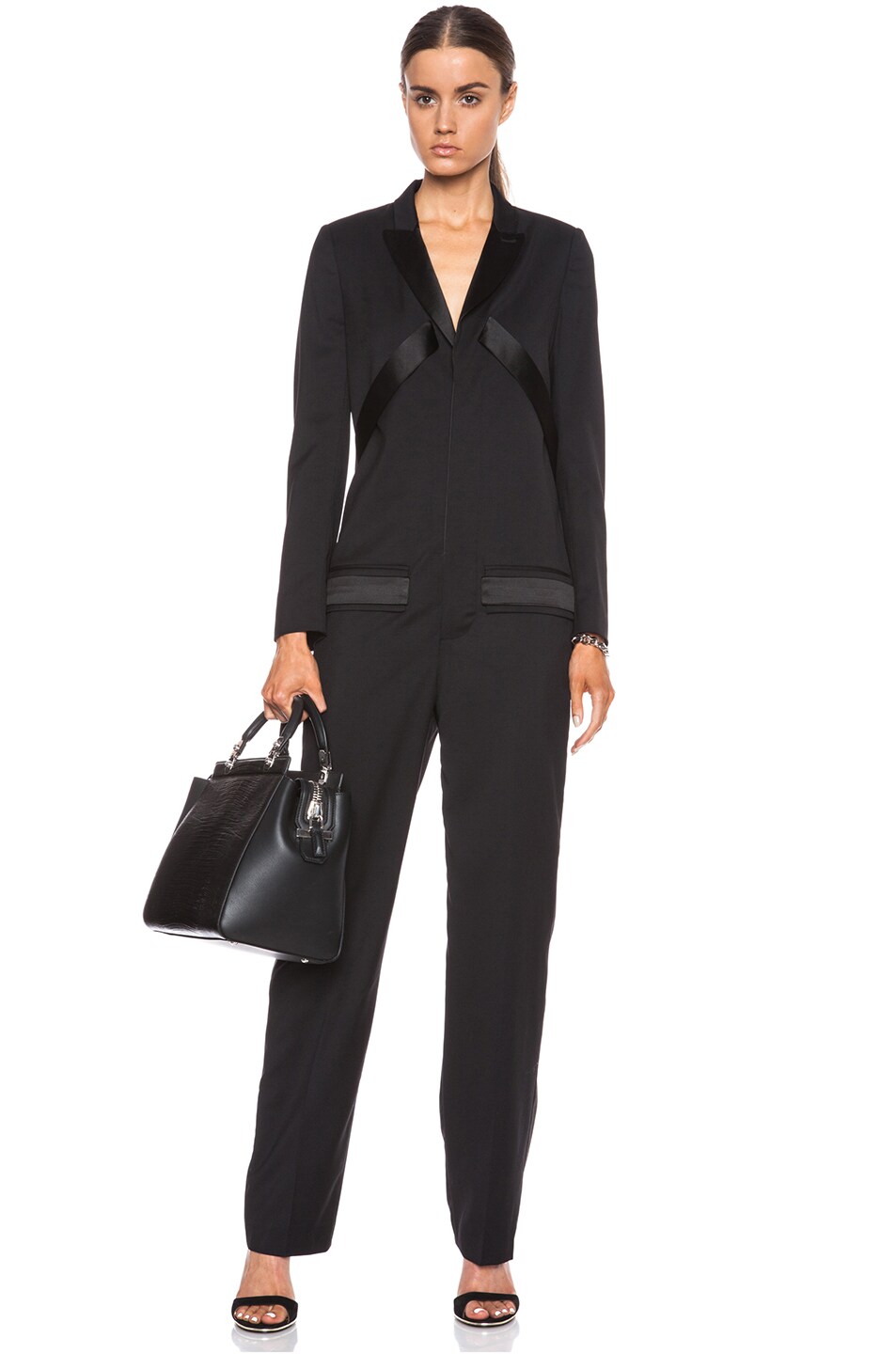 Givenchy Light Wool Jumpsuit with Satin Lapel in Black | FWRD