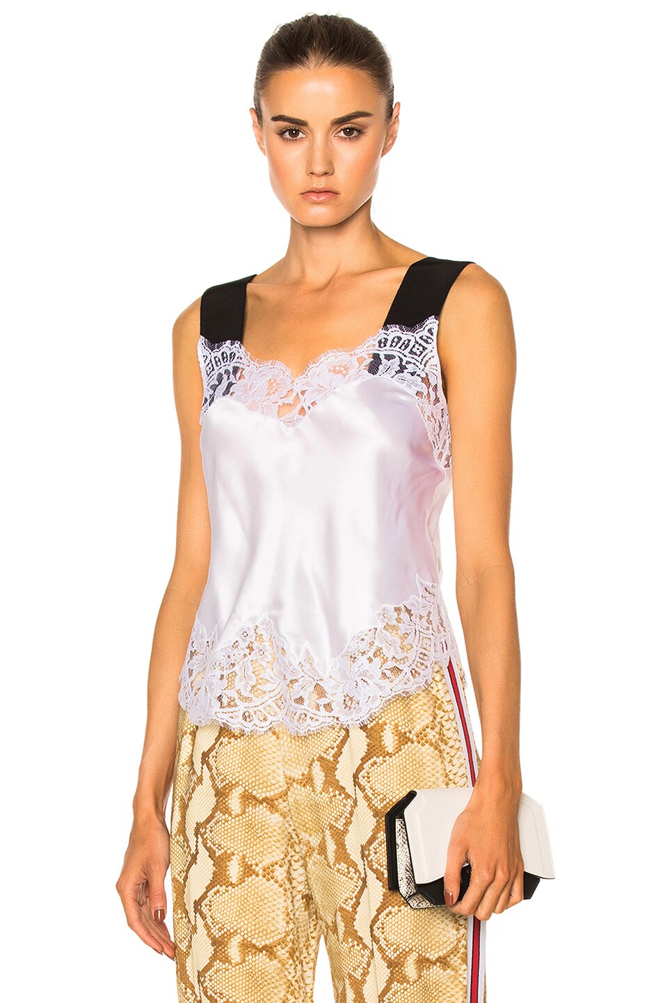 Image 1 of Givenchy Silk Satin Lace Tank in White