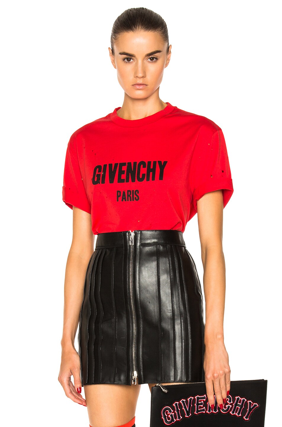 Image 1 of Givenchy Destroyed Logo Tee in Red
