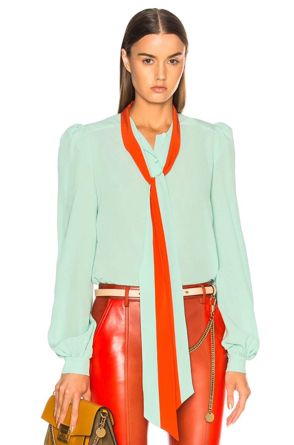 Image 1 of Givenchy Contrast Tie Neck Blouse in Aqua