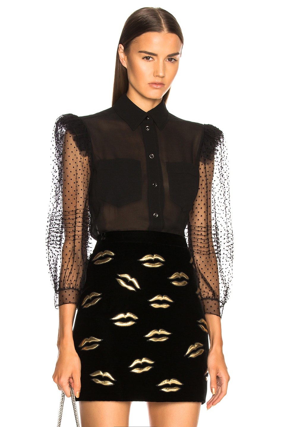 Image 1 of Givenchy Silk Georgette Lace Sleeve Blouse in Black