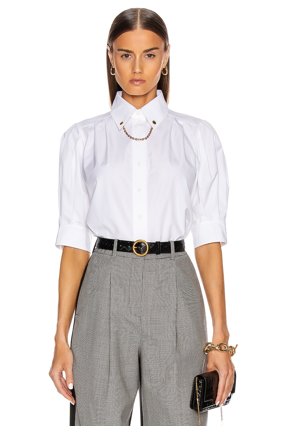 Image 1 of Givenchy Puffy Short Sleeve Chain Blouse in White