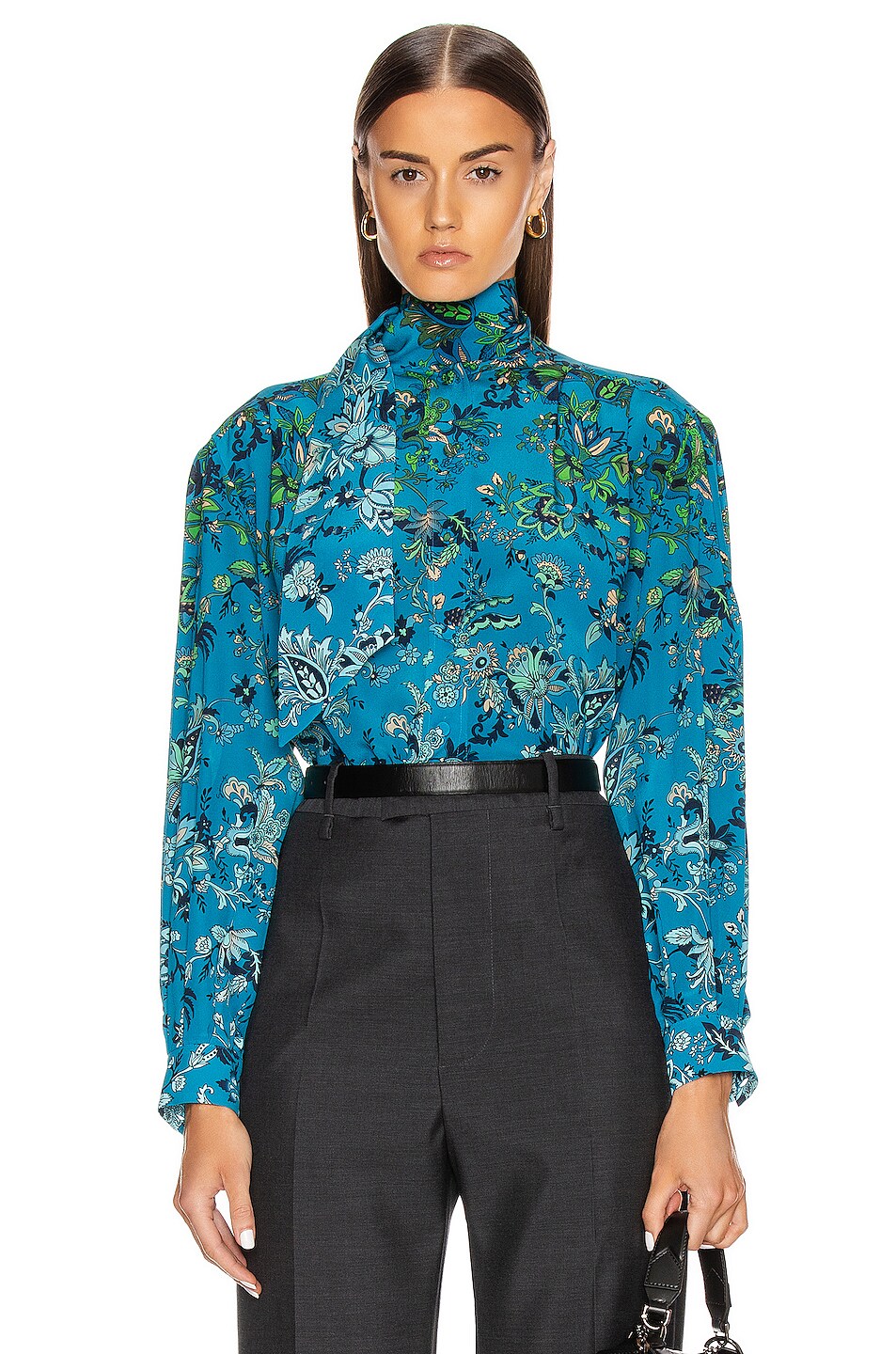 Image 1 of Givenchy Long Puffy Sleeve Scarf Blouse in Blue