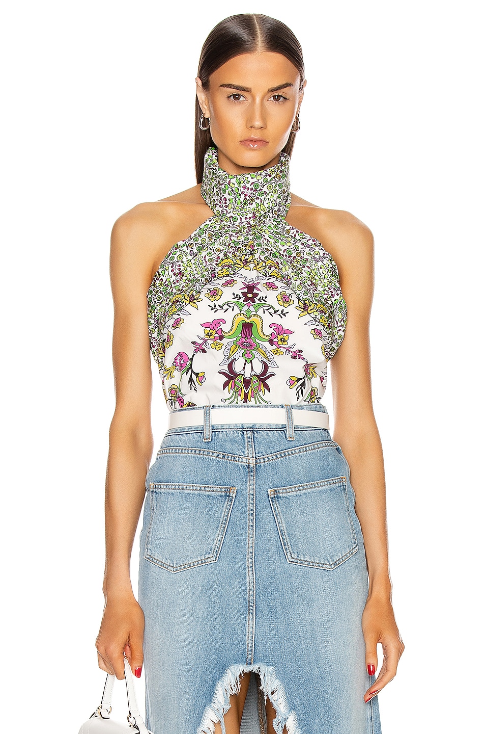 Image 1 of Givenchy Twisted Collar Nude Back Top in White Multi