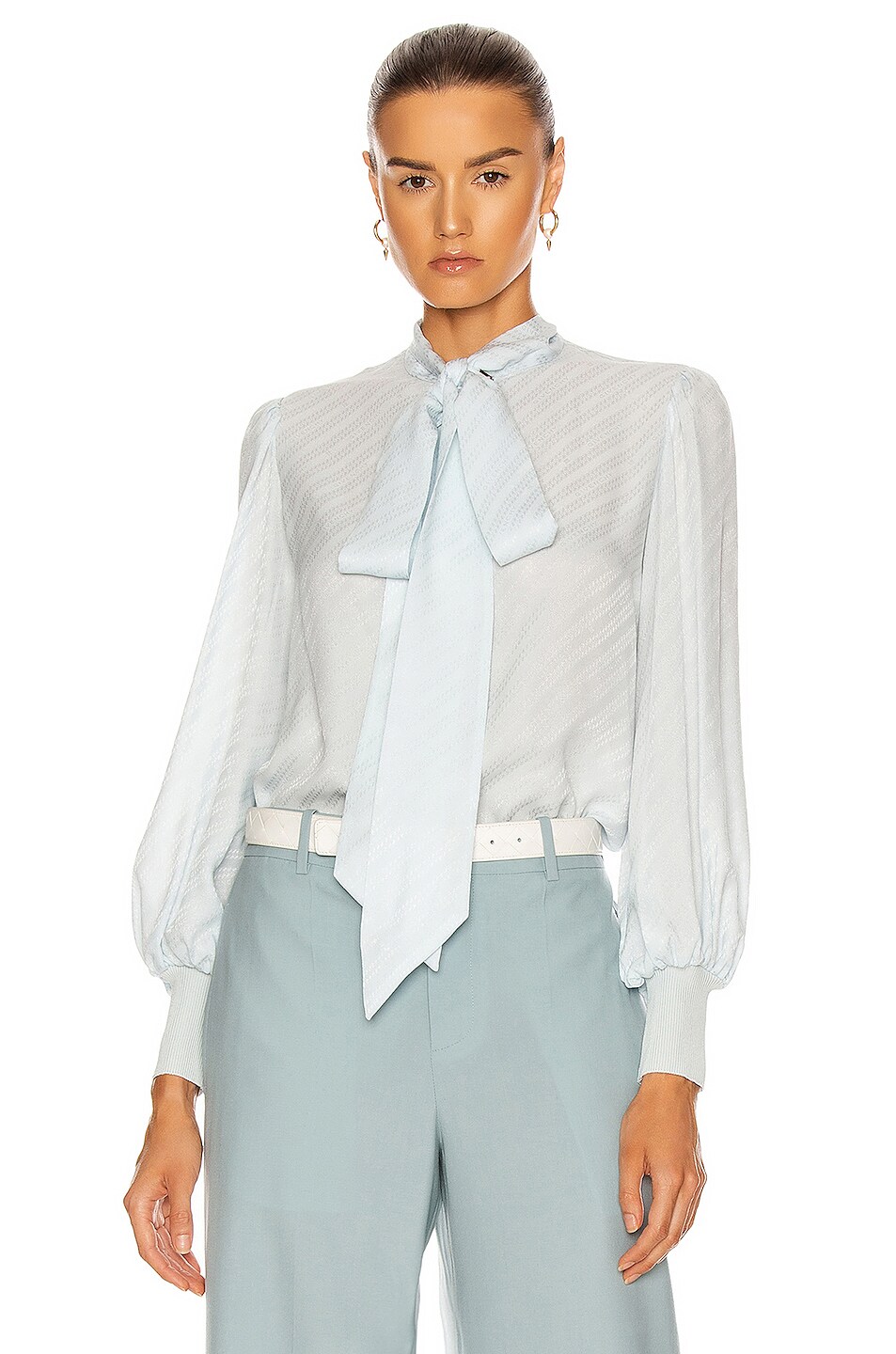 Image 1 of Givenchy Ribbed Tie Button Down Top in Blue