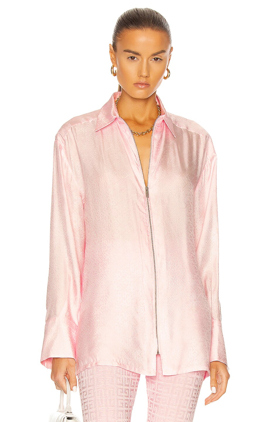 Image 1 of Givenchy 4G Mix Silk Jacquard Top in Baby Pink