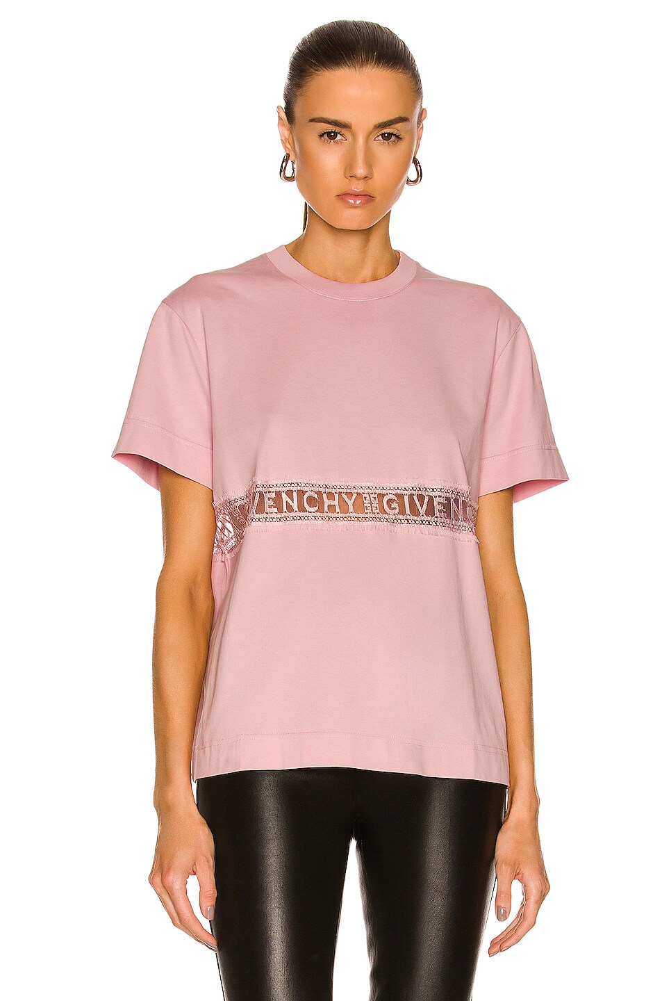 Image 1 of Givenchy Lace Insert T-Shirt in Nude Pink