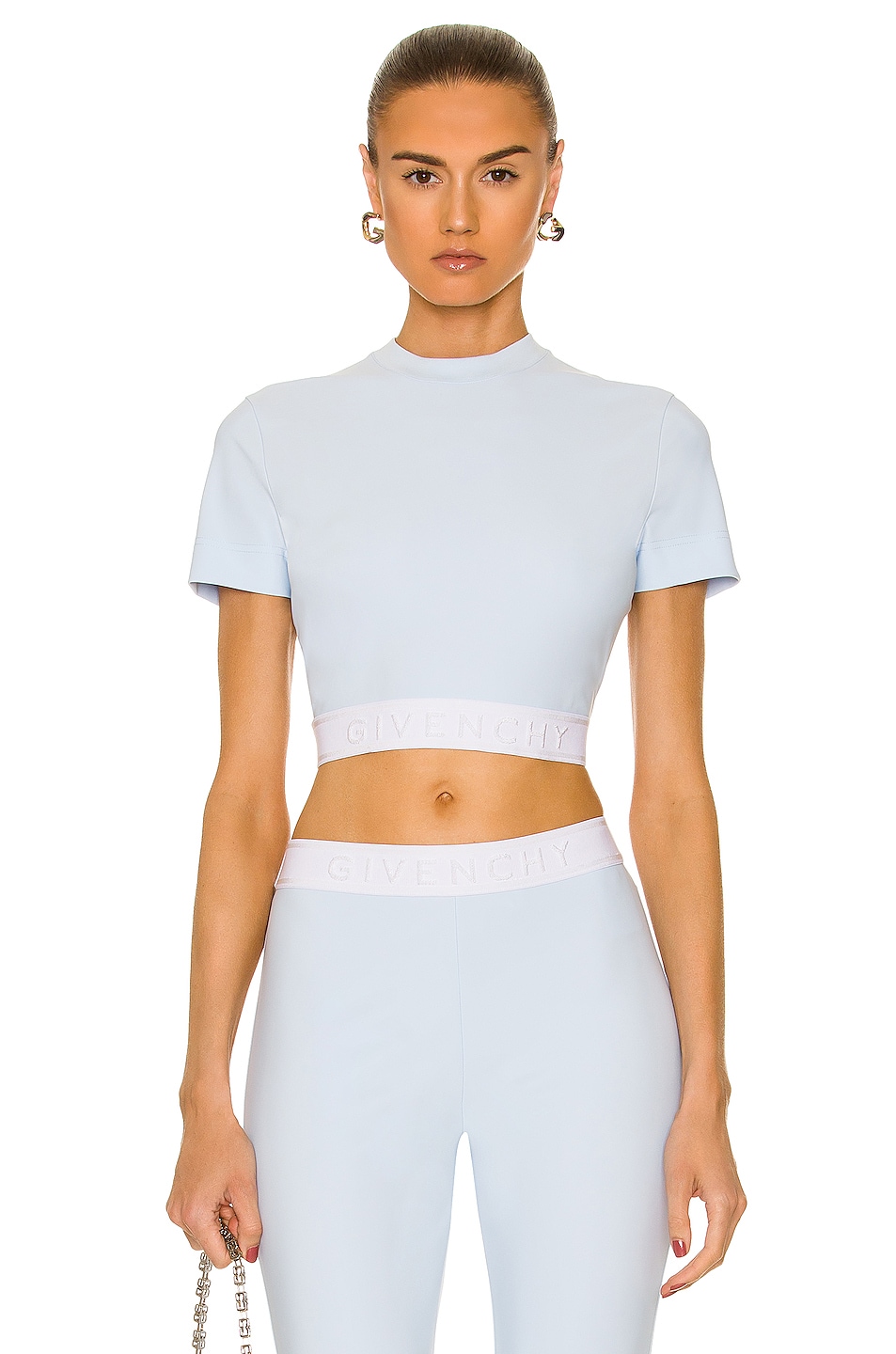 Image 1 of Givenchy Cropped Tee in Baby Blue & White