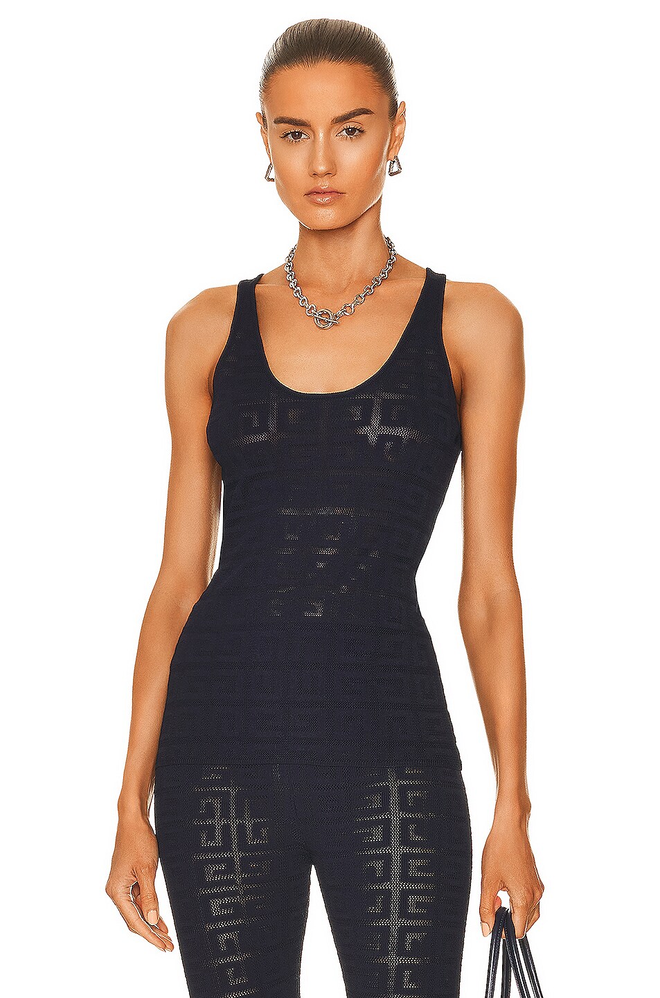 Image 1 of Givenchy 4G Monogram Lace Tank Top in Navy
