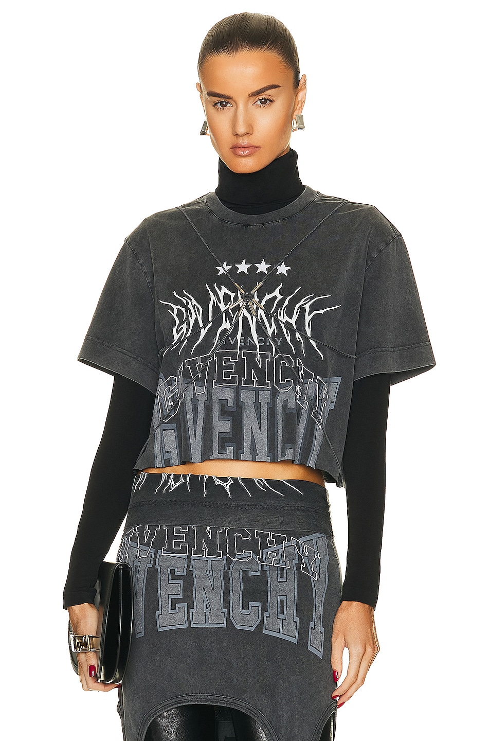 Image 1 of Givenchy Cropped T-Shirt With Star Detail in Grey