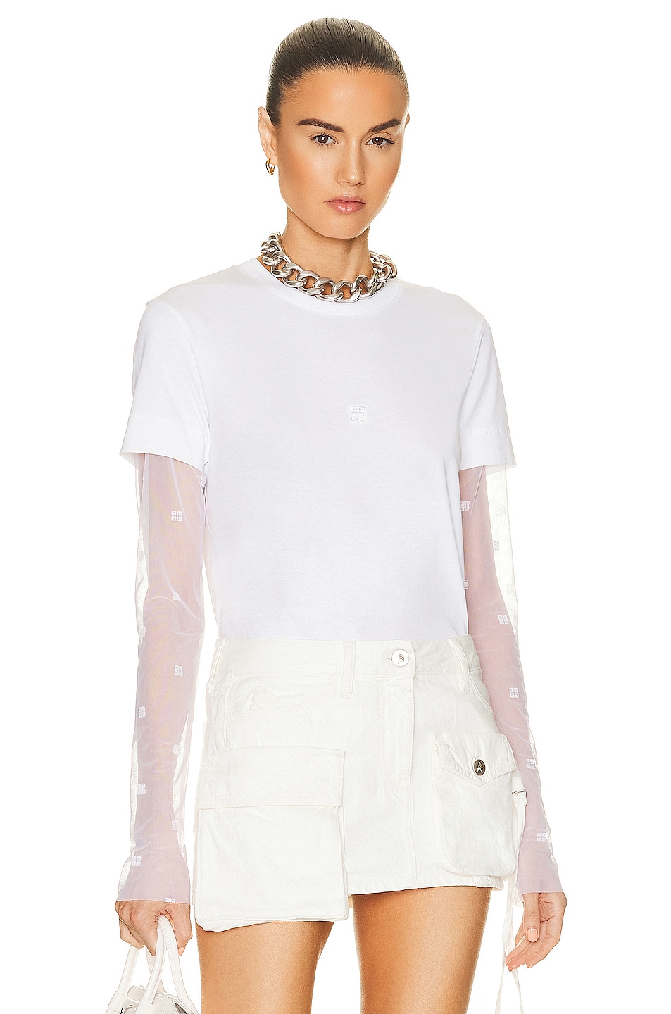 Image 1 of Givenchy Tulle Long Sleeve T-shirt in White