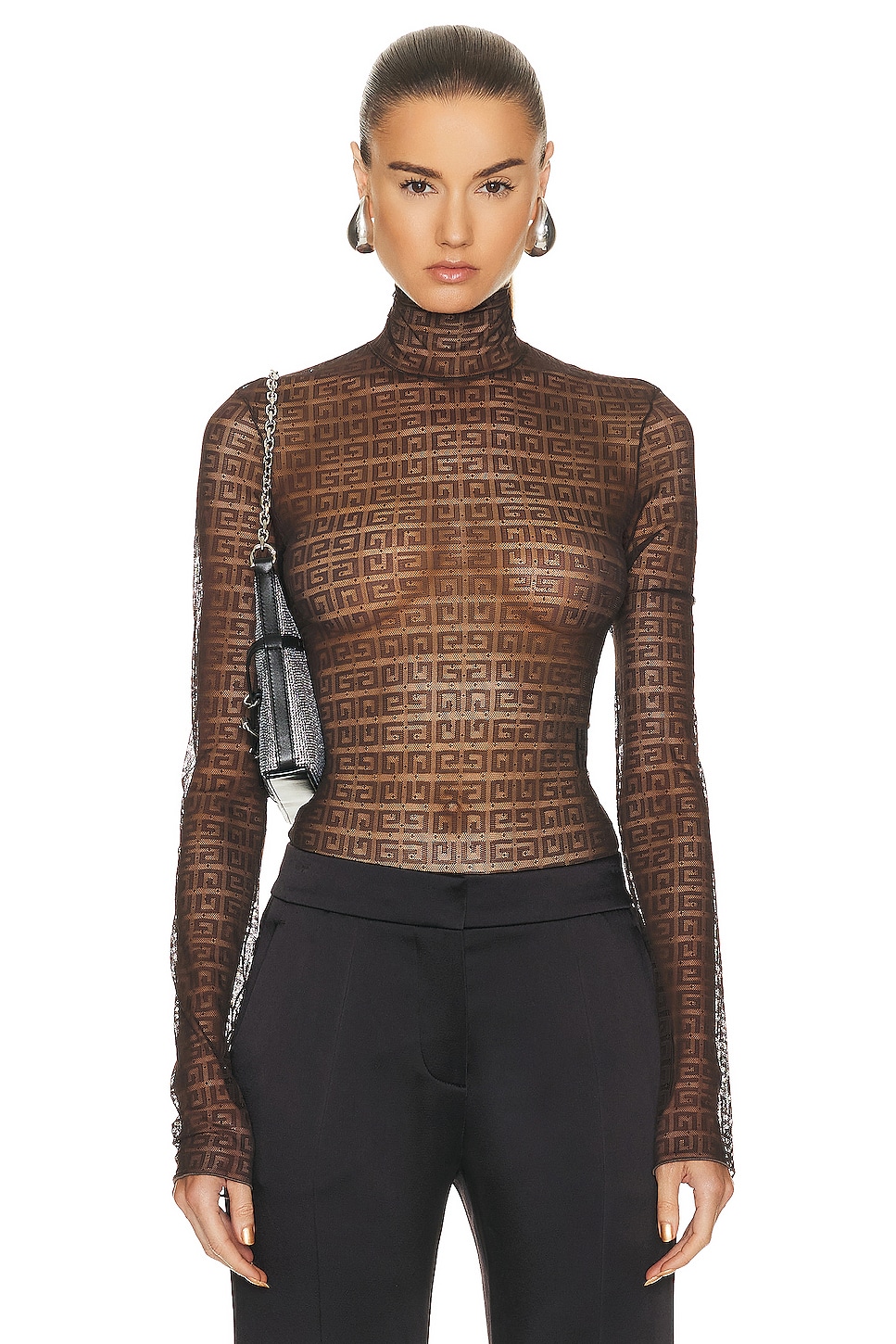 Image 1 of Givenchy Long Sleeve Bodysuit in Dark Brown