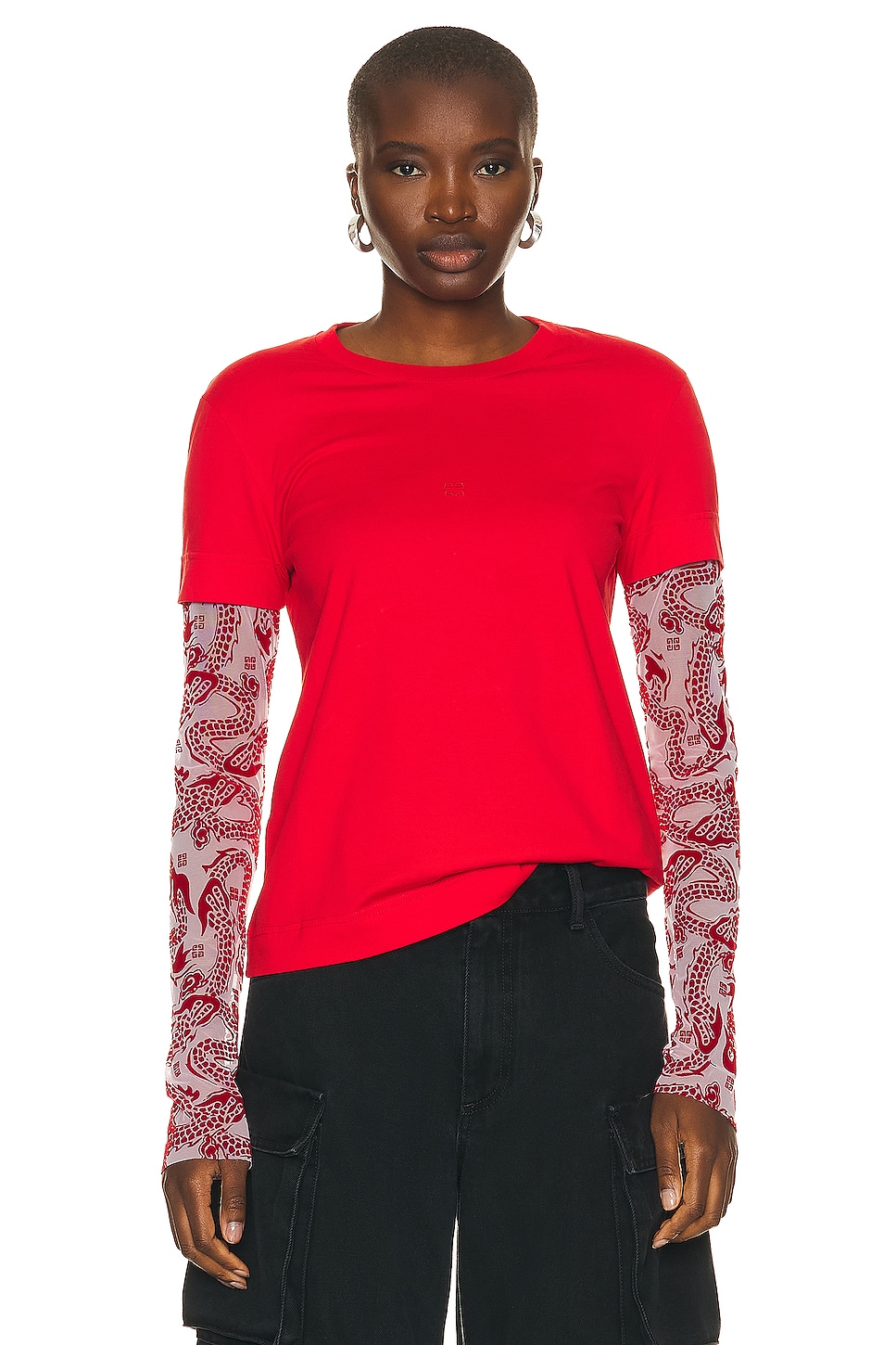 Image 1 of Givenchy Double Layer Long Sleeve T Shirt in Vermilion