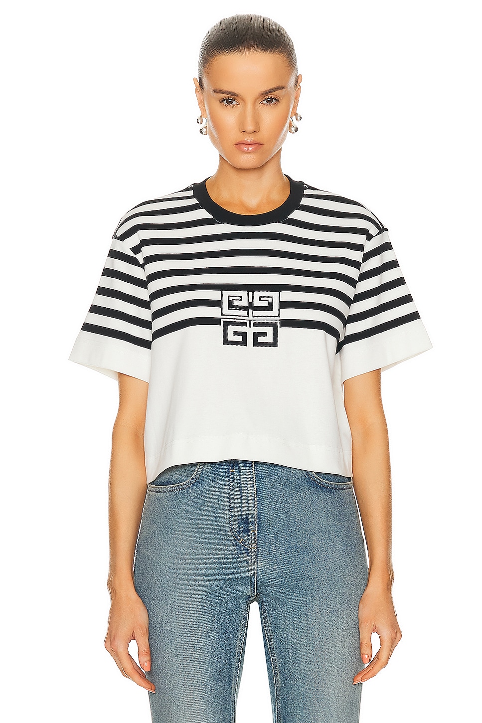 Image 1 of Givenchy Cropped Masculine T Shirt in White & Black