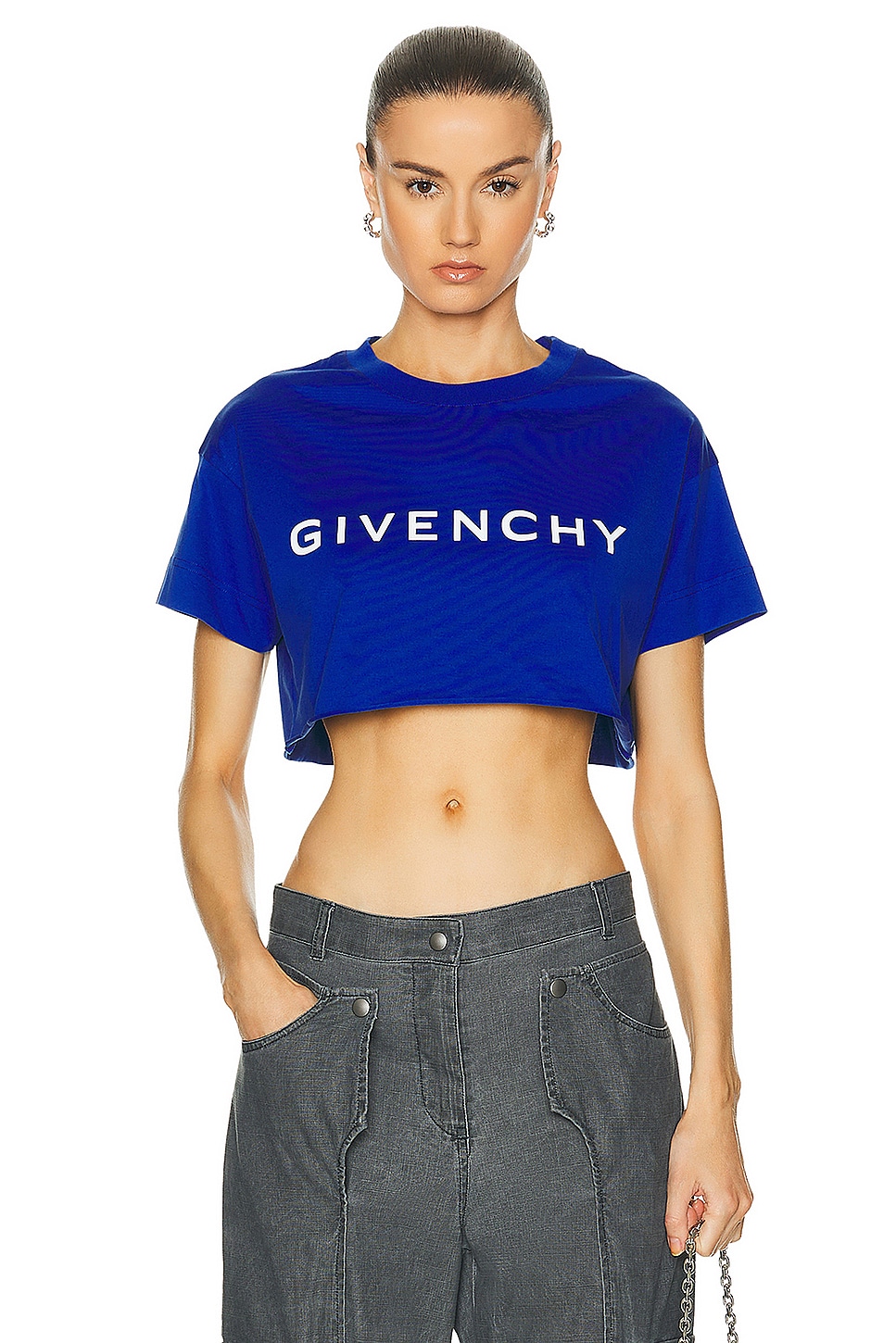 Image 1 of Givenchy Cropped Logo Tee in Iris Purple