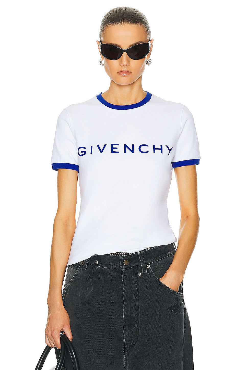 Image 1 of Givenchy Ringer T-shirt in Optic White & Blue
