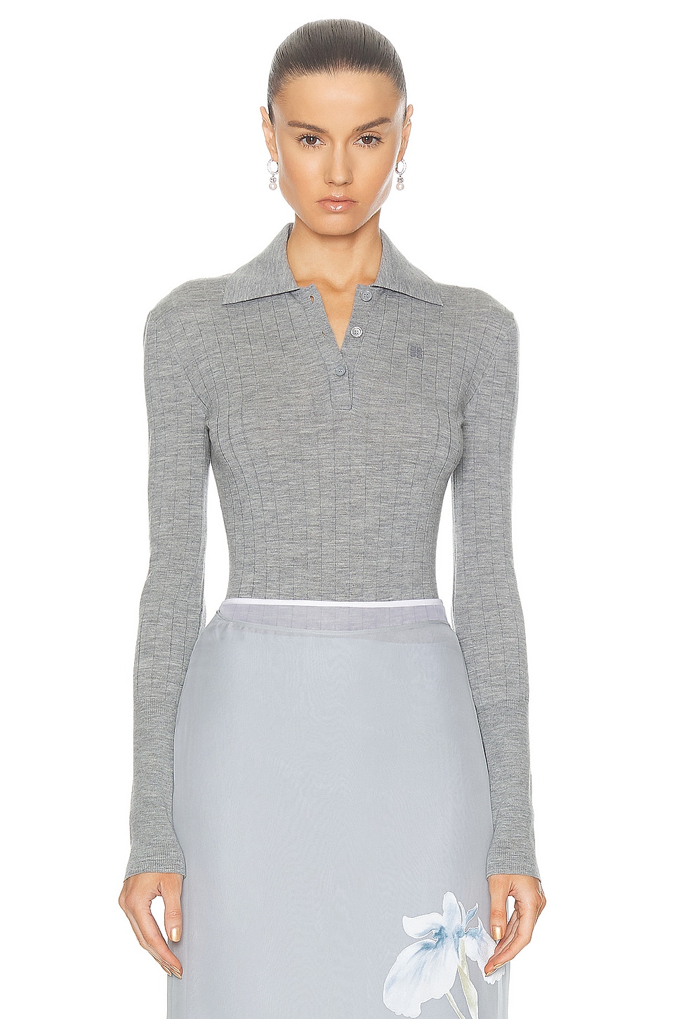 Image 1 of Givenchy Long Sleeve Bodysuit in Heather Grey