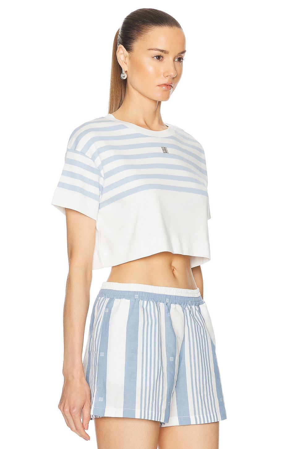 Shop Givenchy 4g Cropped T-shirt In White & Light Blue