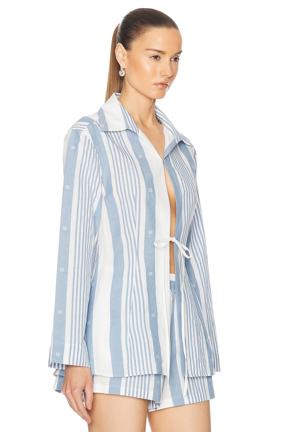 Shop Givenchy Long Sleeve Top In Blue & Off White