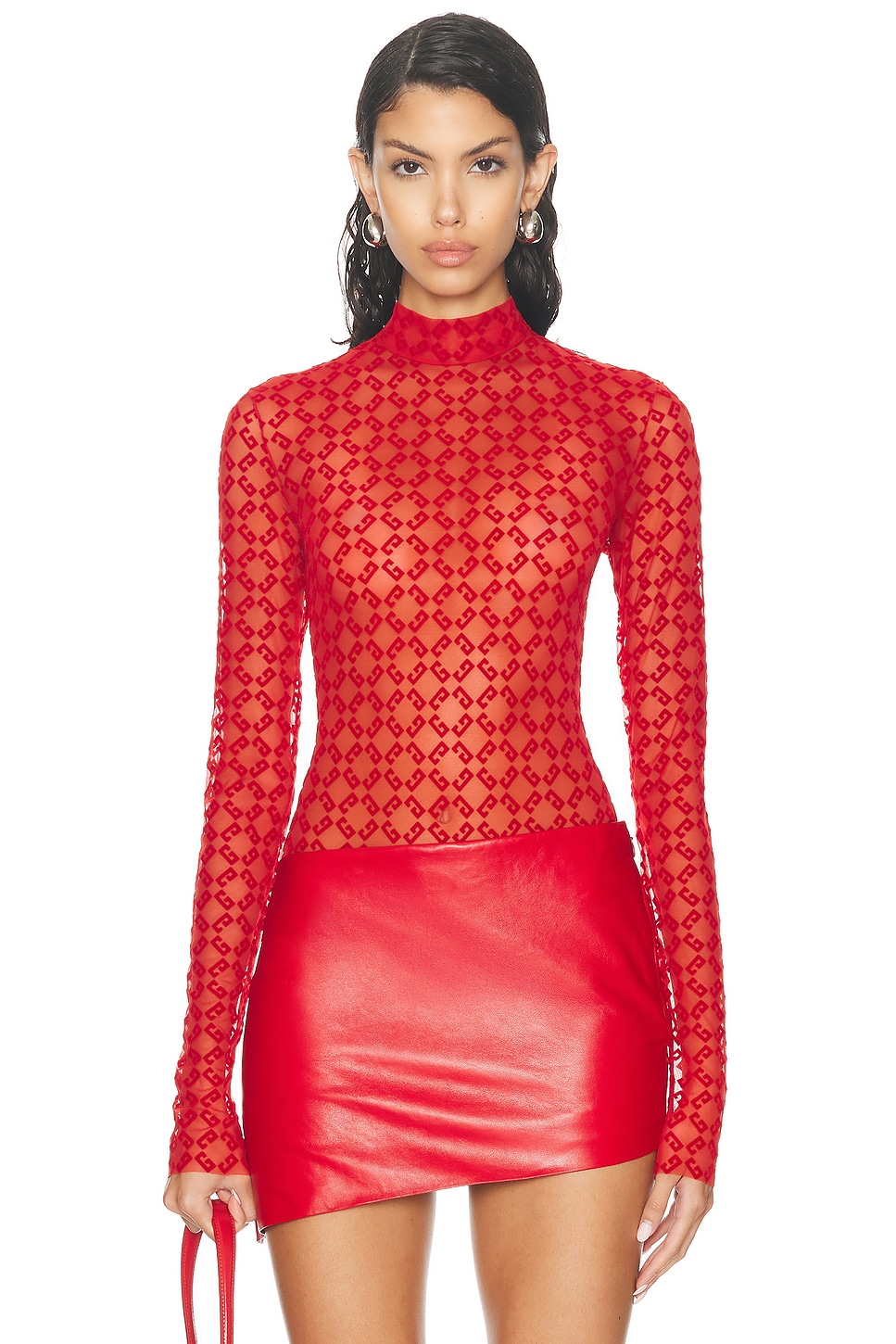 Image 1 of Givenchy Long Sleeve Bodysuit in Red