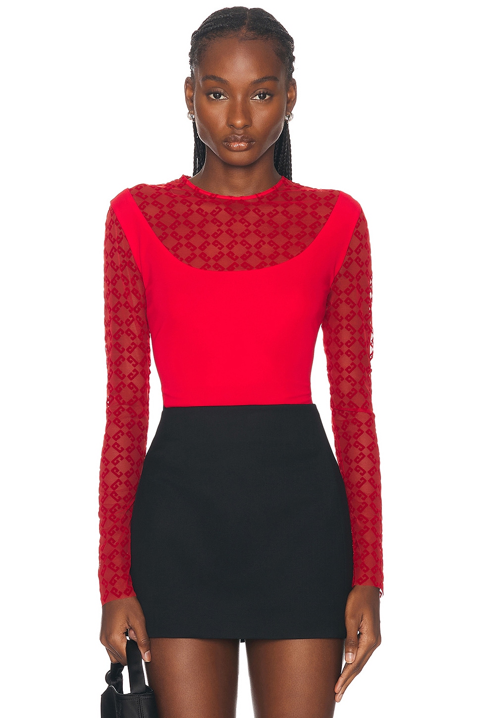 Shop Givenchy Sheer Long Sleeve Top In Red