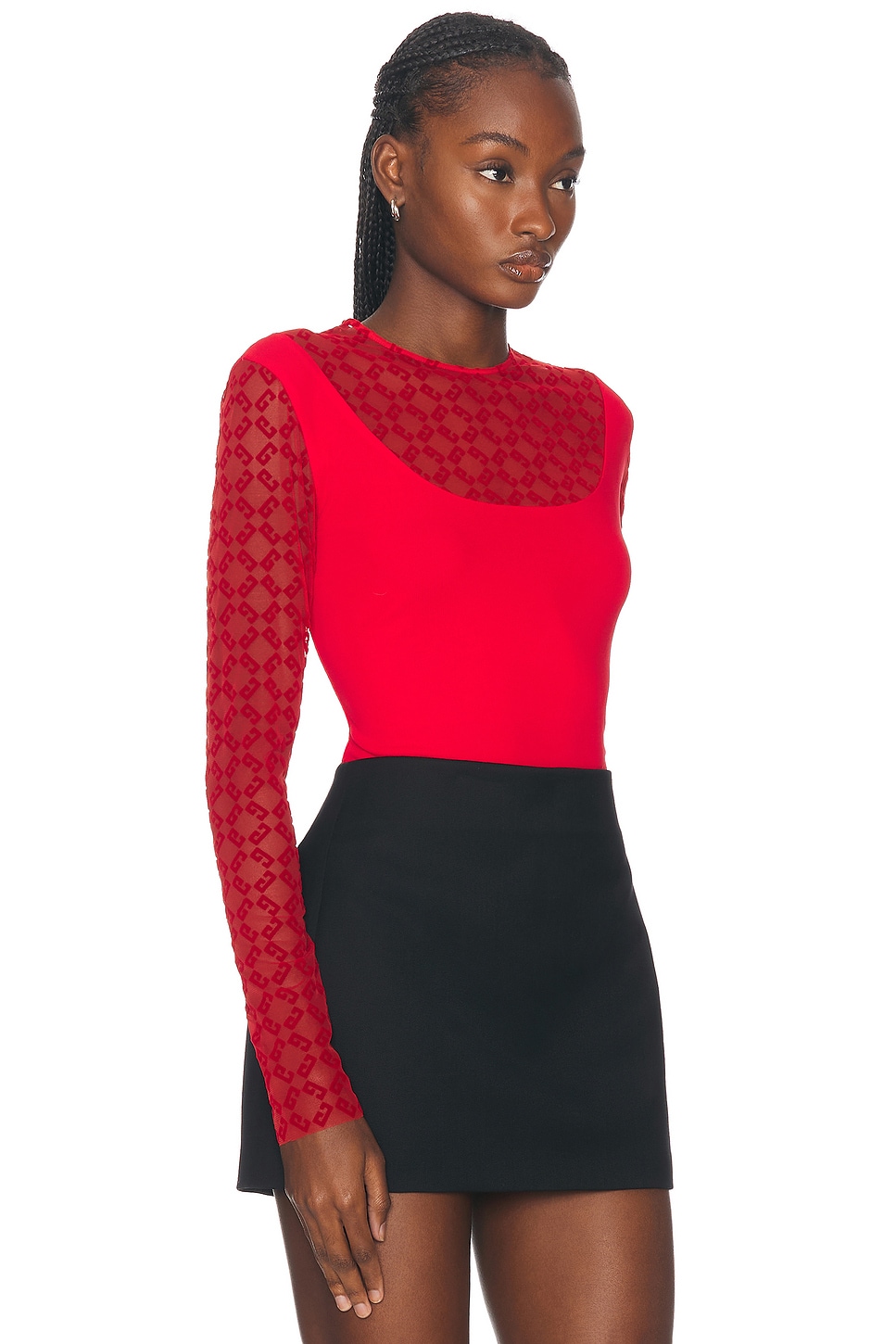 Shop Givenchy Sheer Long Sleeve Top In Red