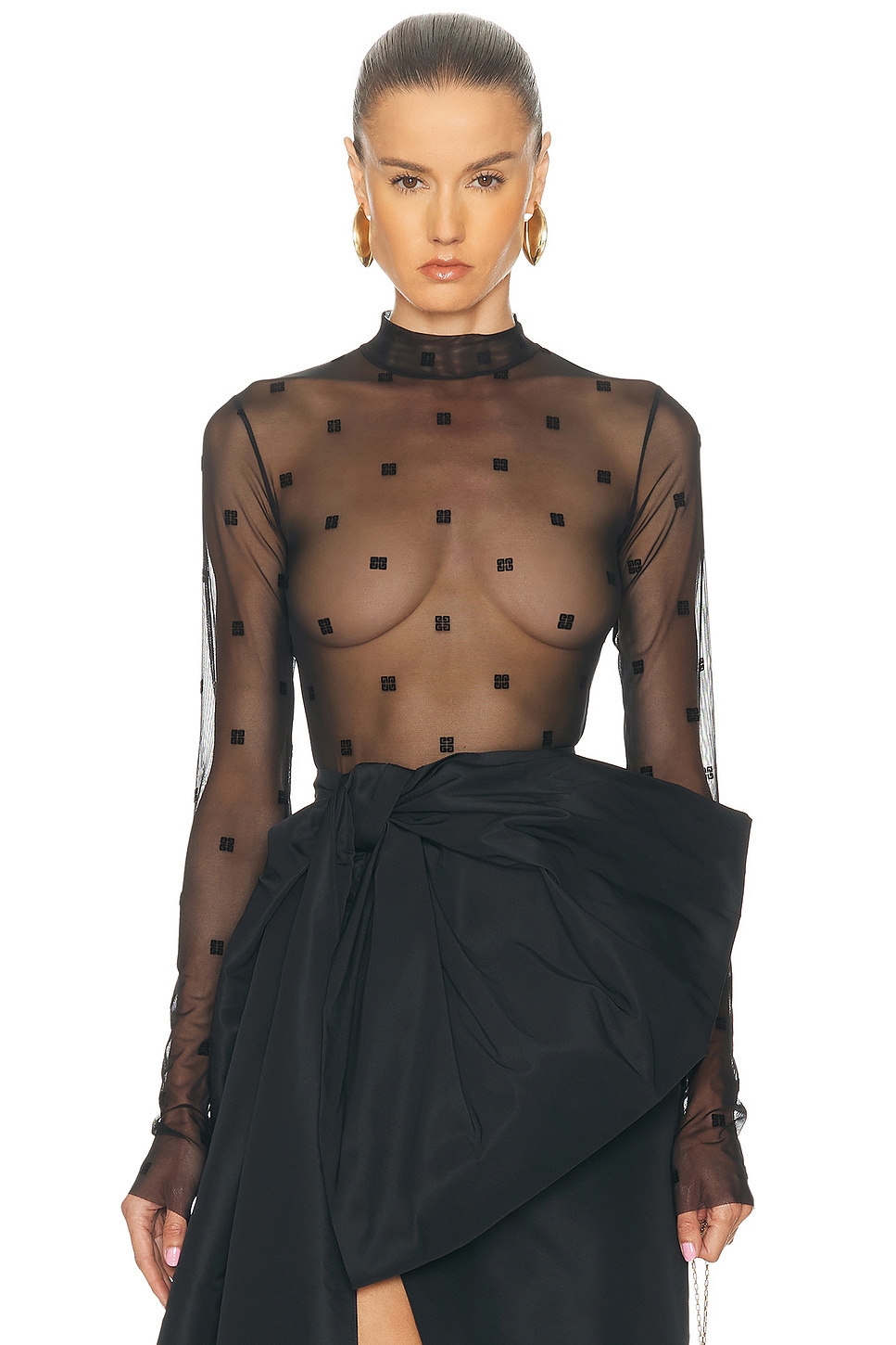 Image 1 of Givenchy Sheer Long Sleeve Bodysuit in Black