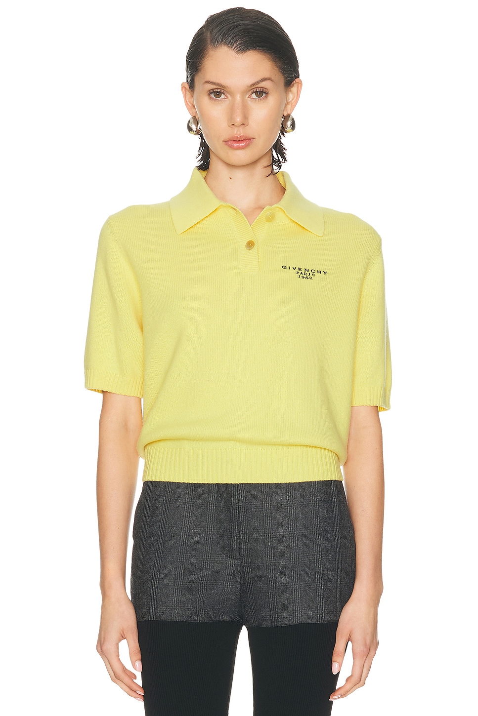 Givenchy Embroidered Short-sleeve Wool-cashmere Polo In Yellow